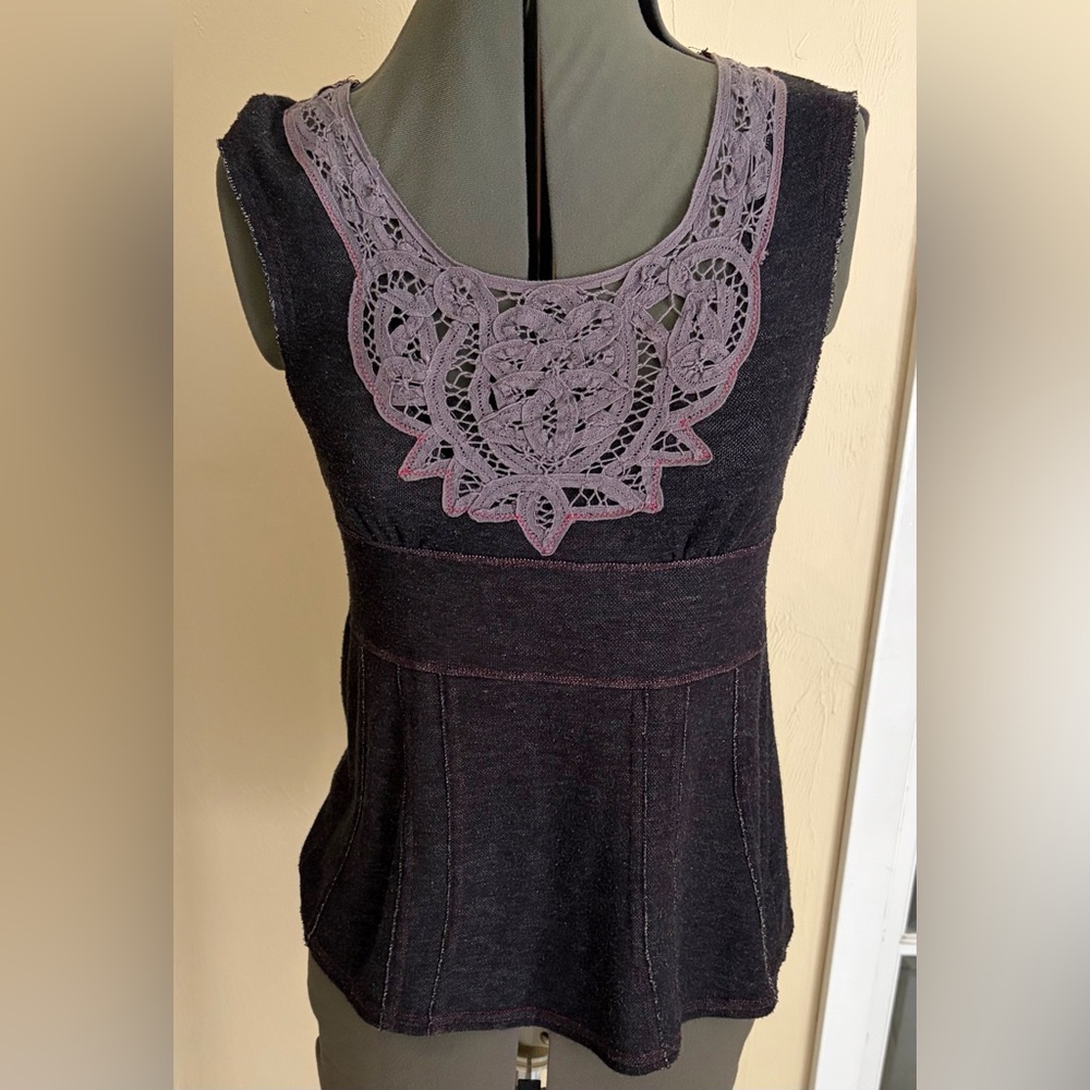 Free People Charcoal and Red Stitch Top